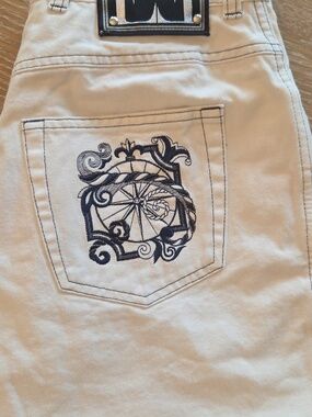 VTG Escada White Denim High-Rise Jeans Embroidered